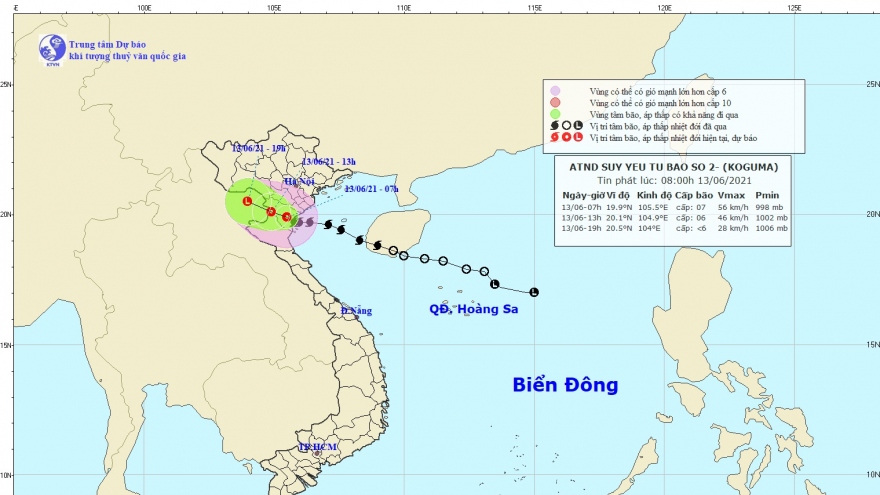 Bão số 2 suy yếu thành áp thấp nhiệt đới, gây mưa to đến rất to